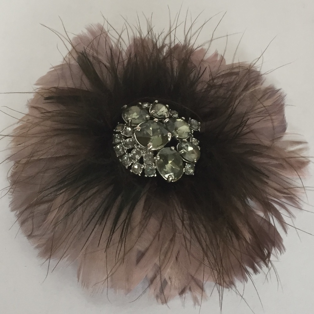 Stella & Dot feather & rhinestone pin. 4" diameter